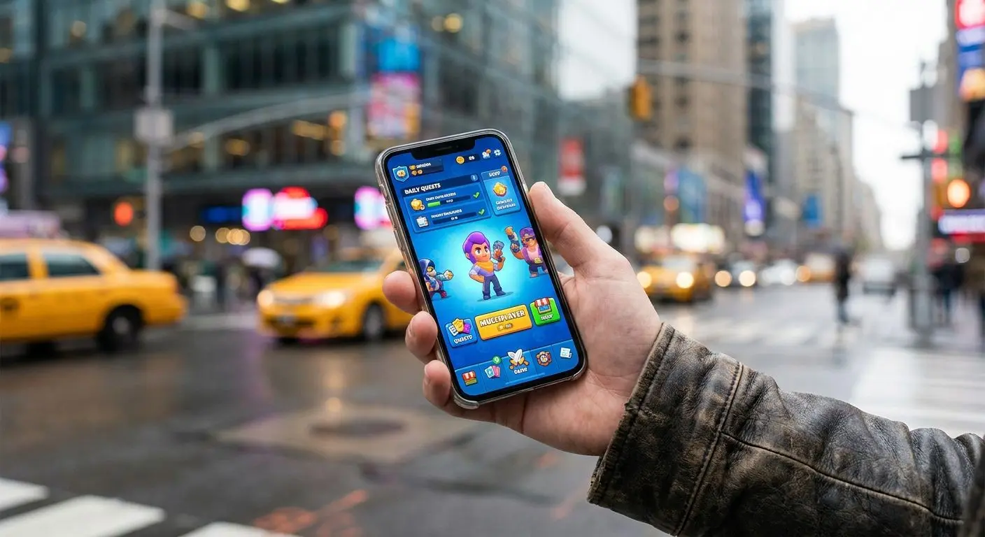 Smartphone mit geöffneter Spielelobby für unterwegs