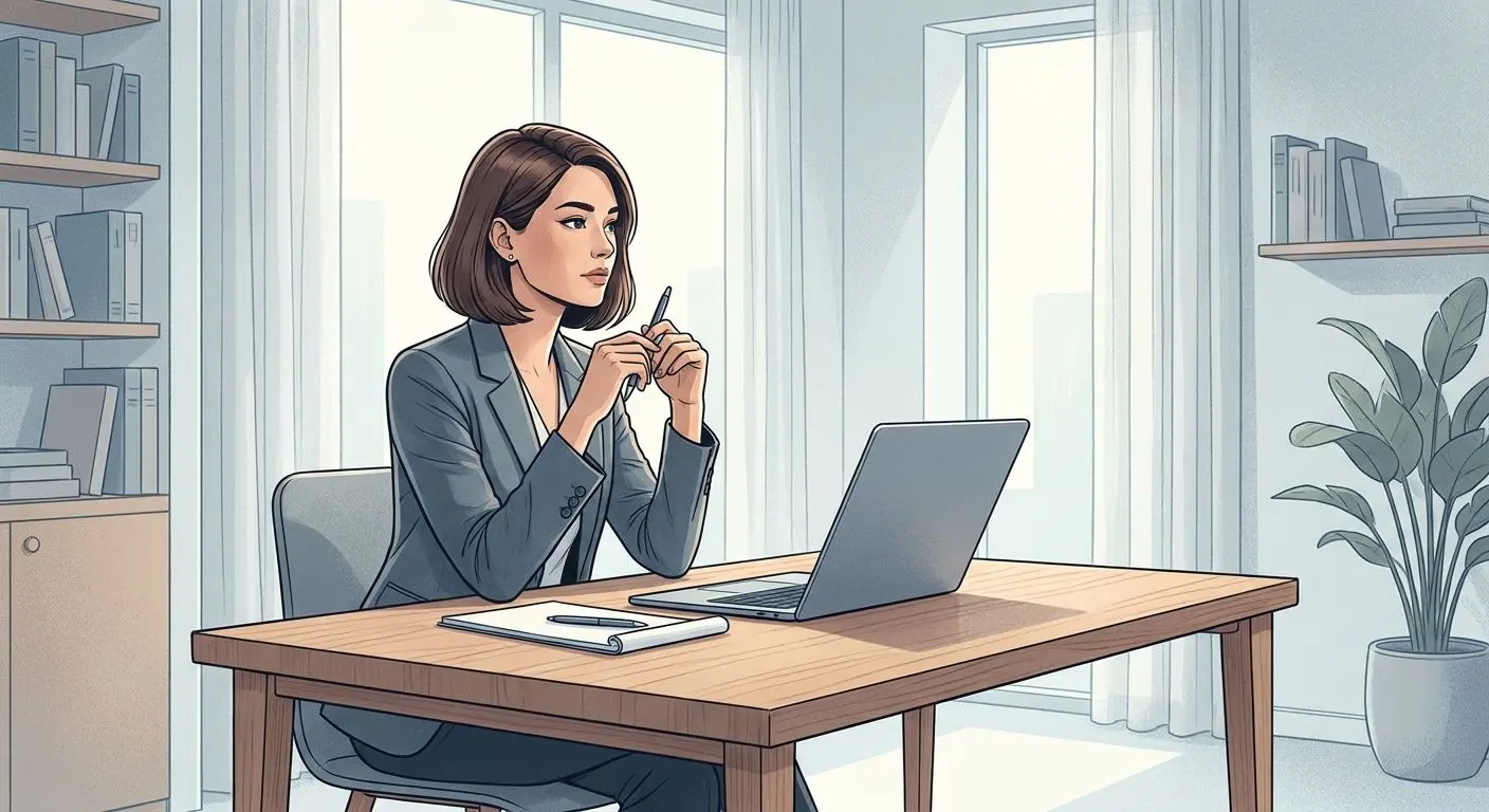 Neutrale Expertenillustration mit Laptop und Notizen