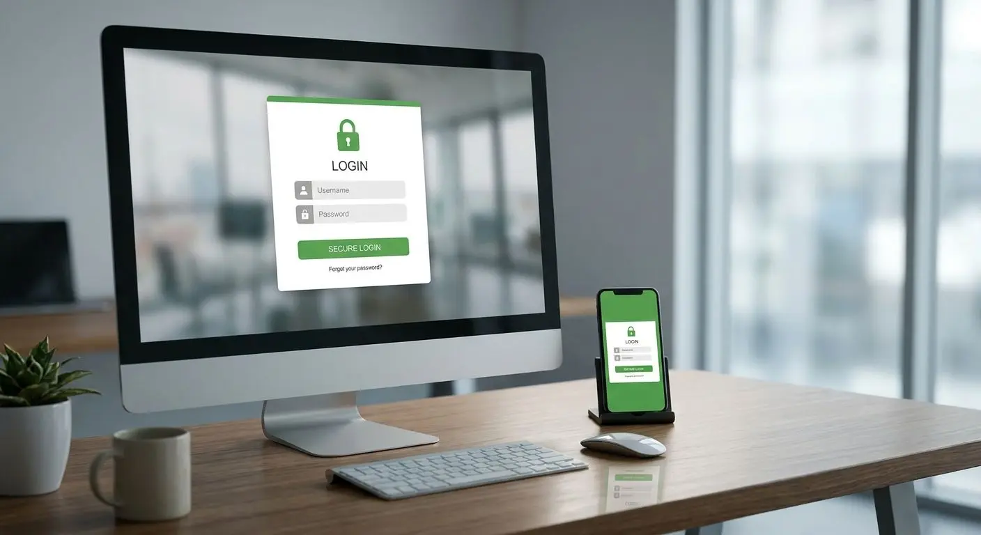 Desktop- und Smartphone-Ansicht des Login-Bereichs