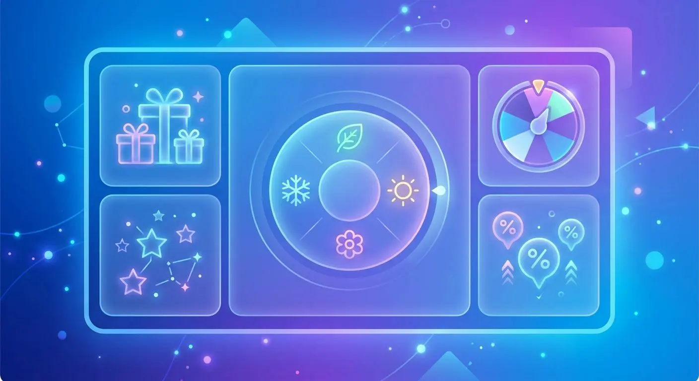 Kalender mit saisonalen Aktionssymbolen und Bonus-Icons