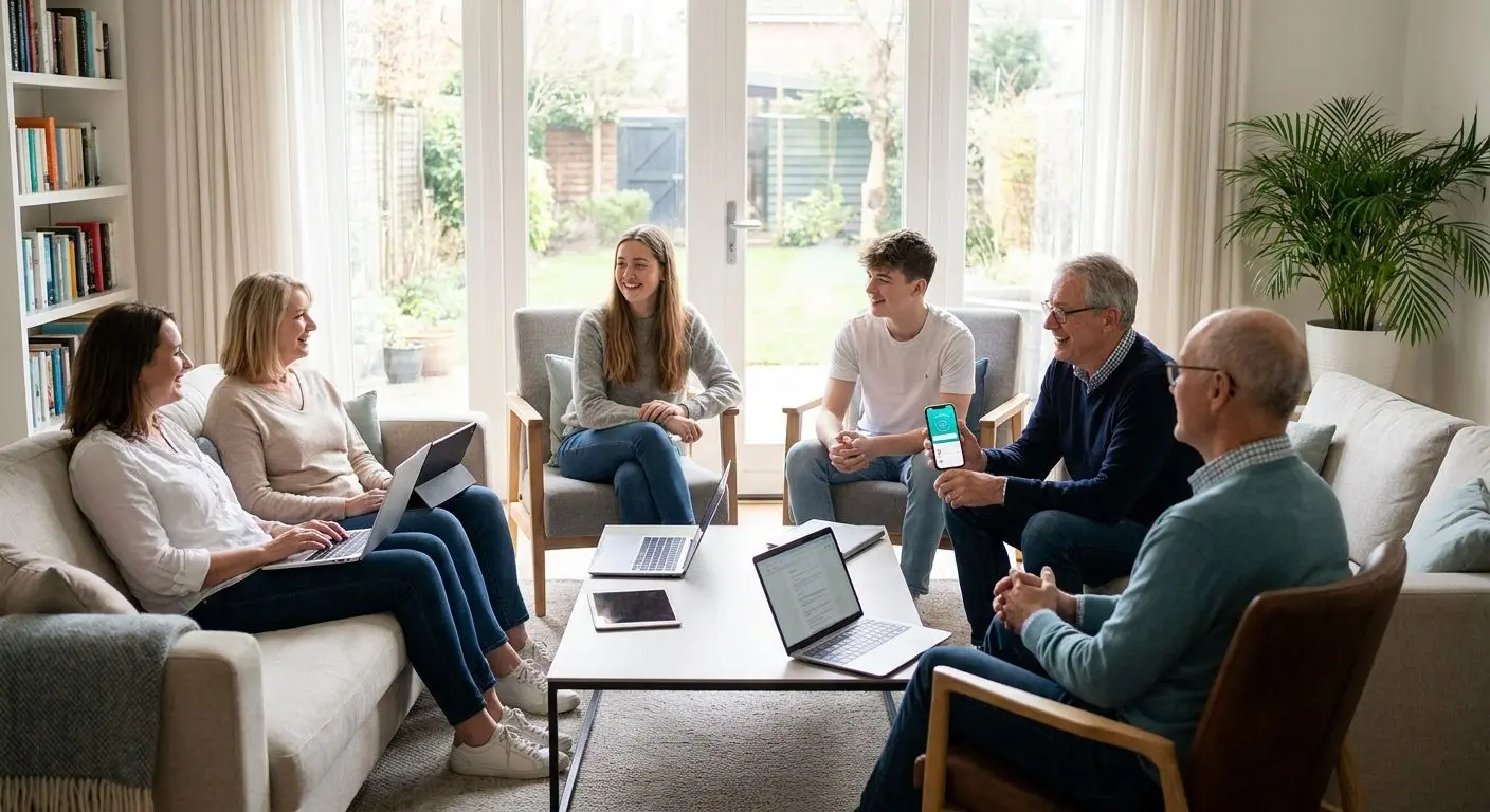 Familie spricht offen über sicheres Online-Verhalten