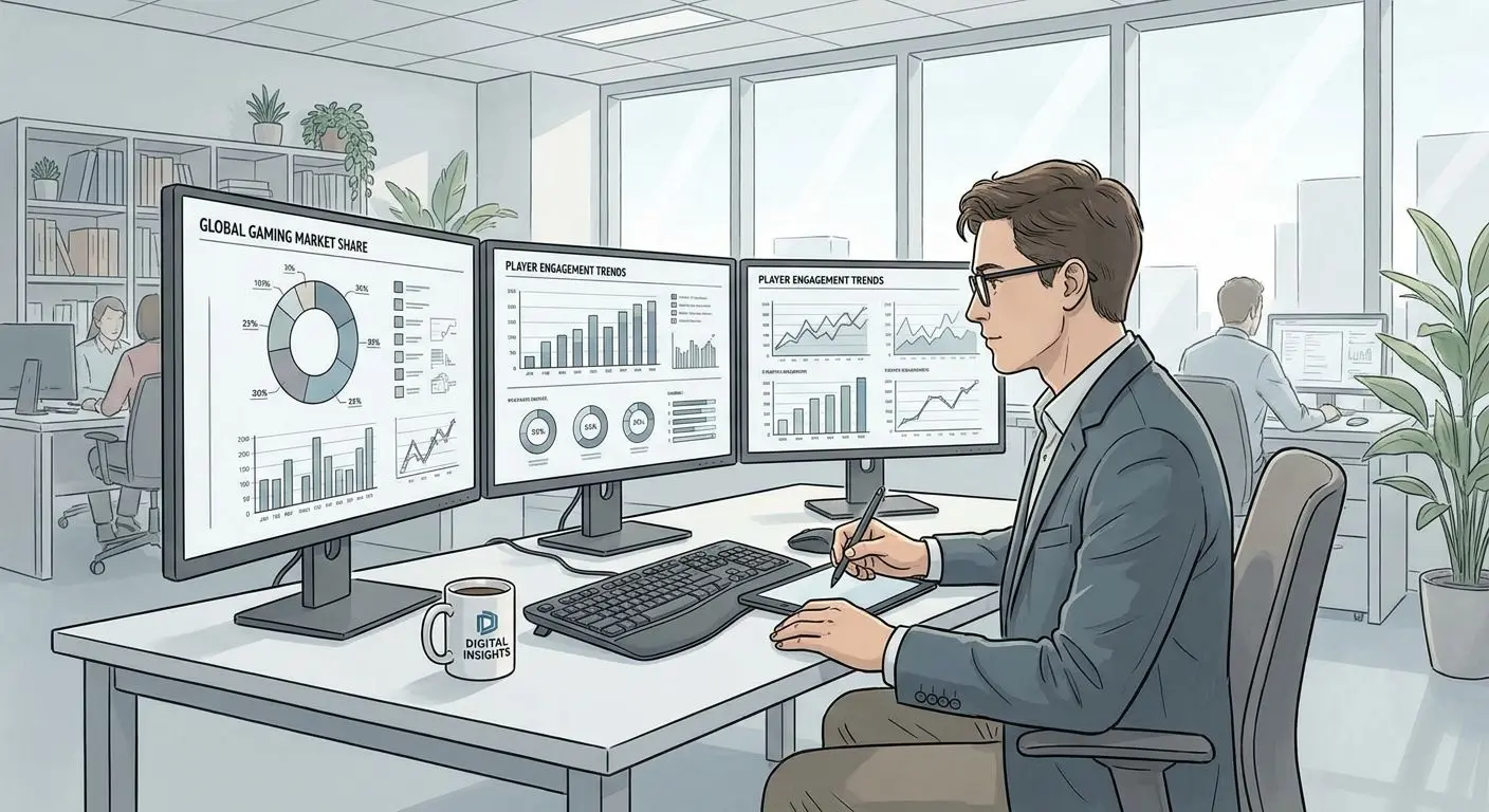 Symbolische Darstellung eines iGaming-Analysten am Arbeitsplatz